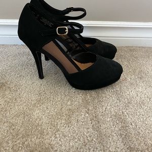 Size 8 black heels with mesh sides